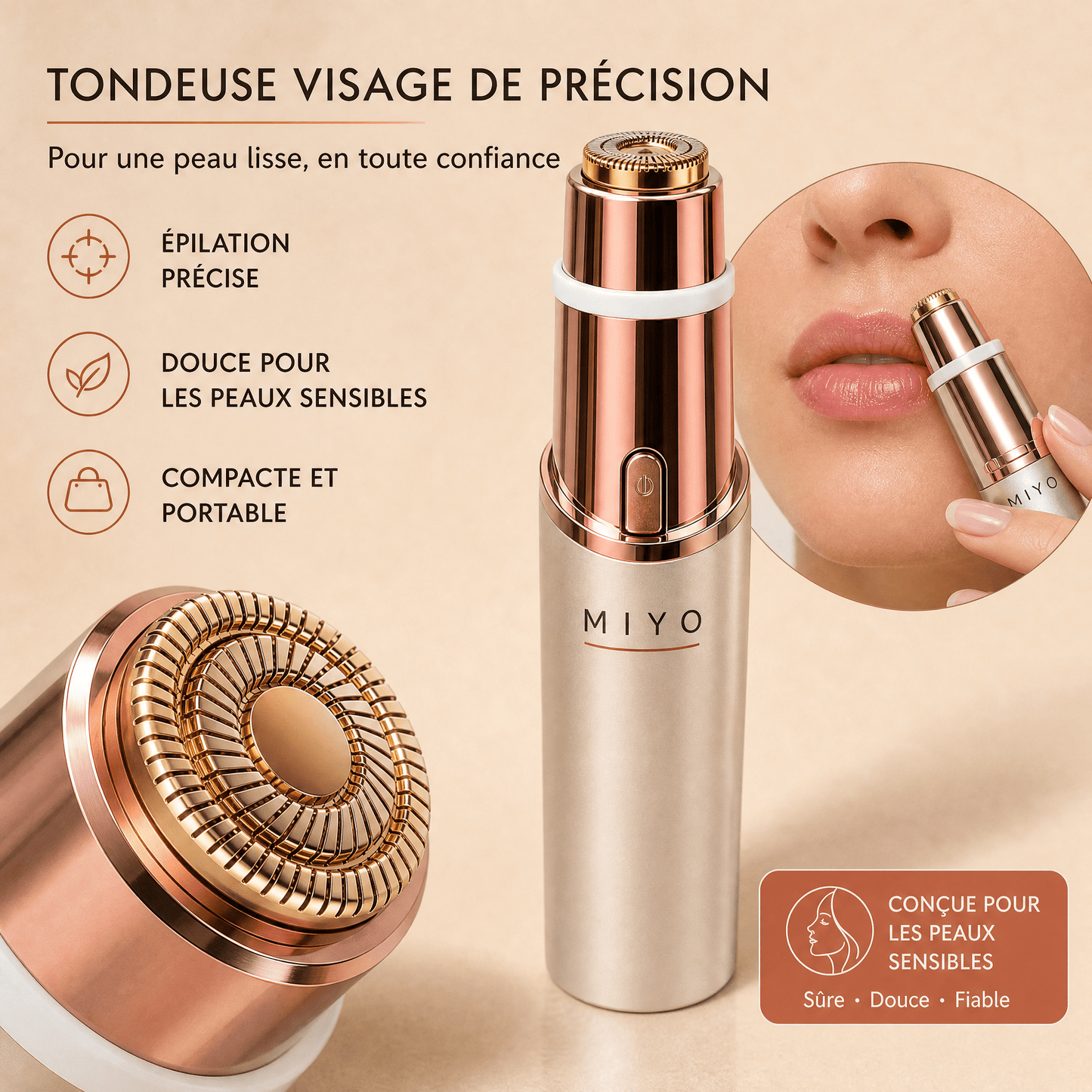 MIYO tondeuse sourcils precision - embout conique rose gold