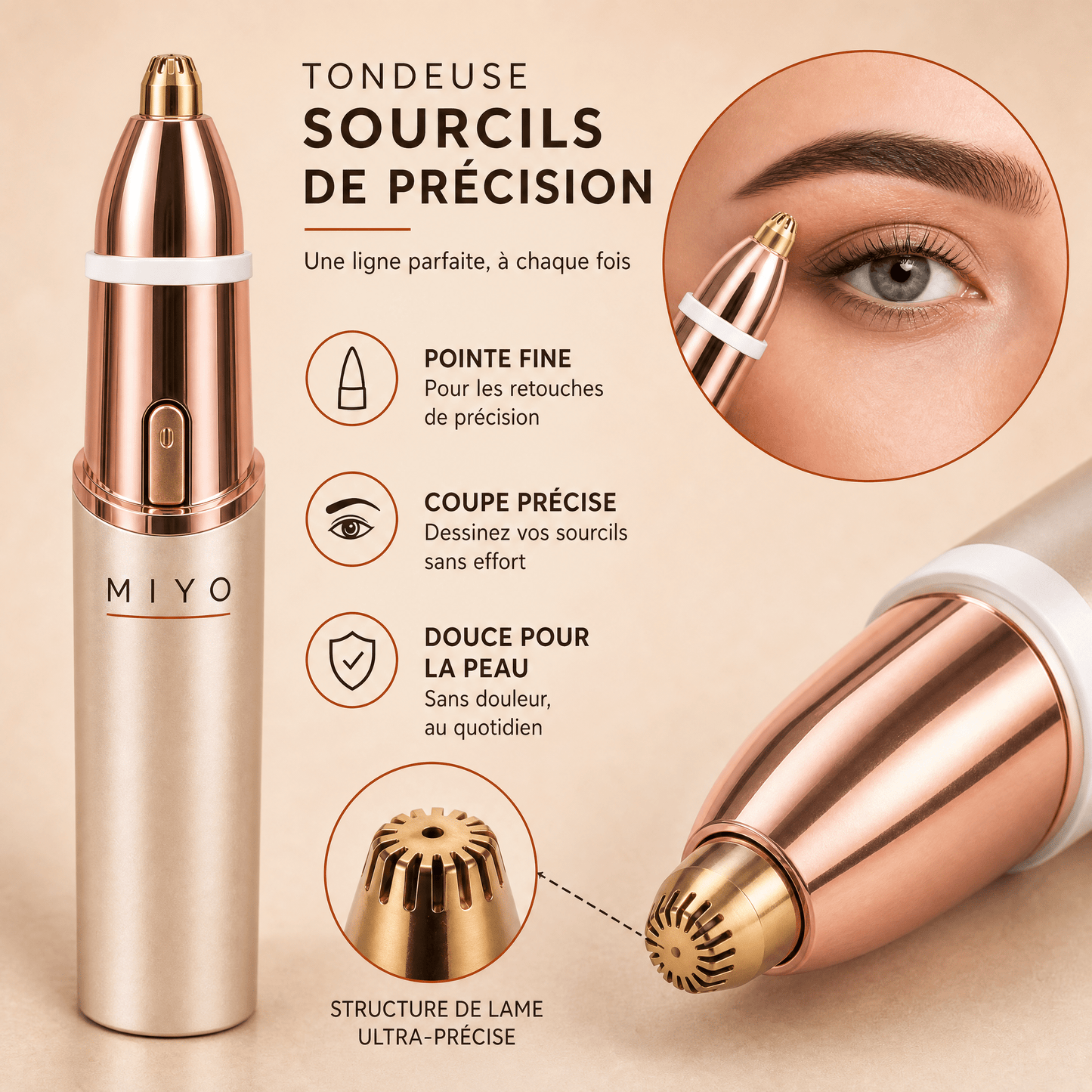 MIYO tondeuse visage femme - tete de rasage interchangeable