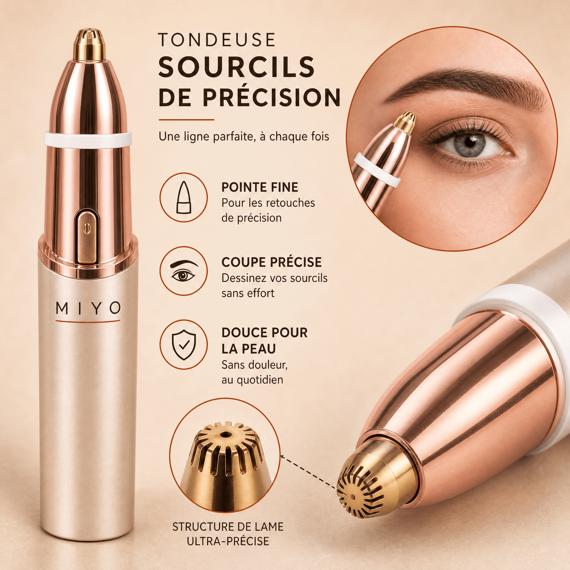 MIYO tondeuse visage femme - tete de rasage interchangeable